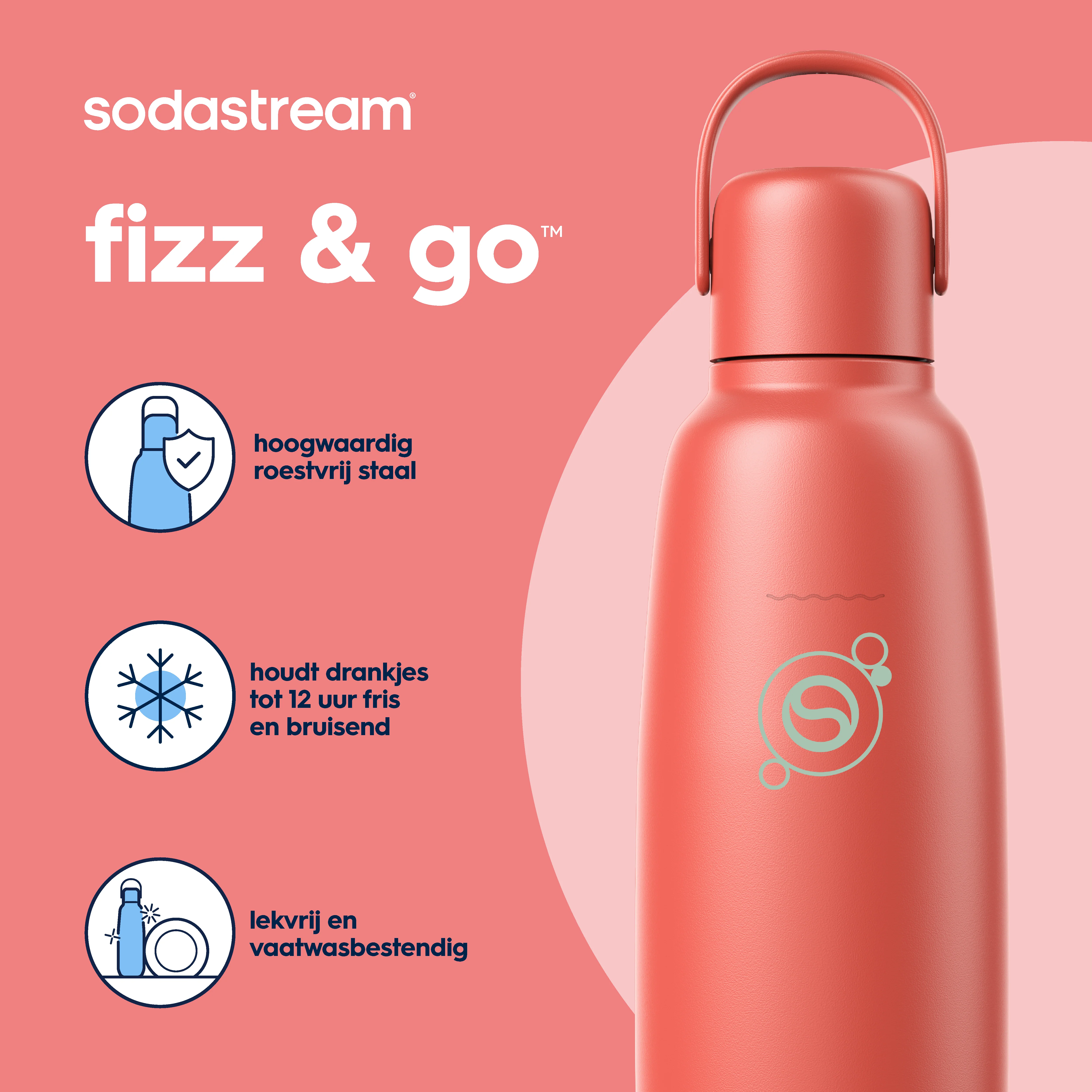0.9L Sodastream fizz & go™ roestvrijstalen bruiswaterfles papaja - Image 2